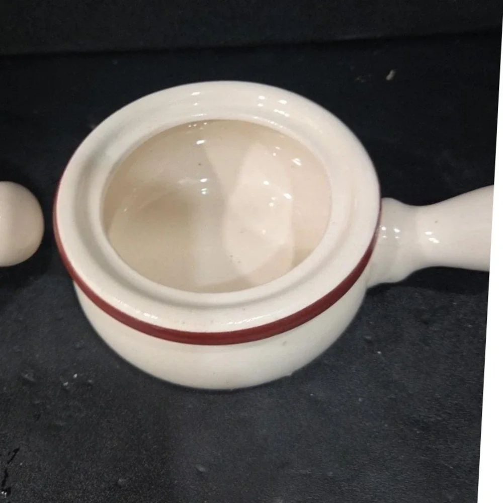Ceramic Soup Bowls With Handles & Lids, Set of 2, Replacement Cream/Brown Crocks